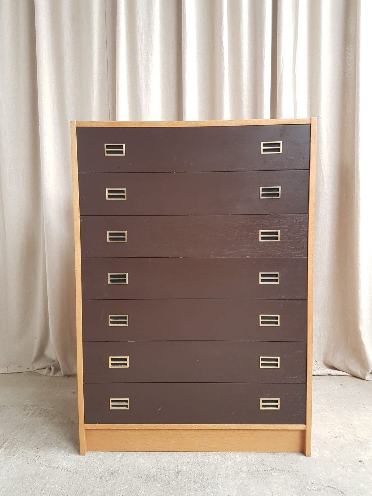 Vtg Mid Century Danish Domino Mobler Scandi Tallboy Chest Of Drawers Retro R613 photo Furniture