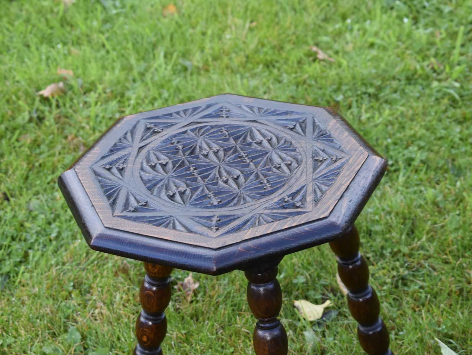 Octagonal Bobbin Turned Table, 1900s photo vintage