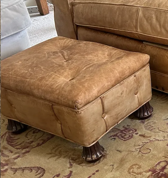 Tan William Alan Leather And Stud Arm Chair And Humidor Footstool photo Furniture