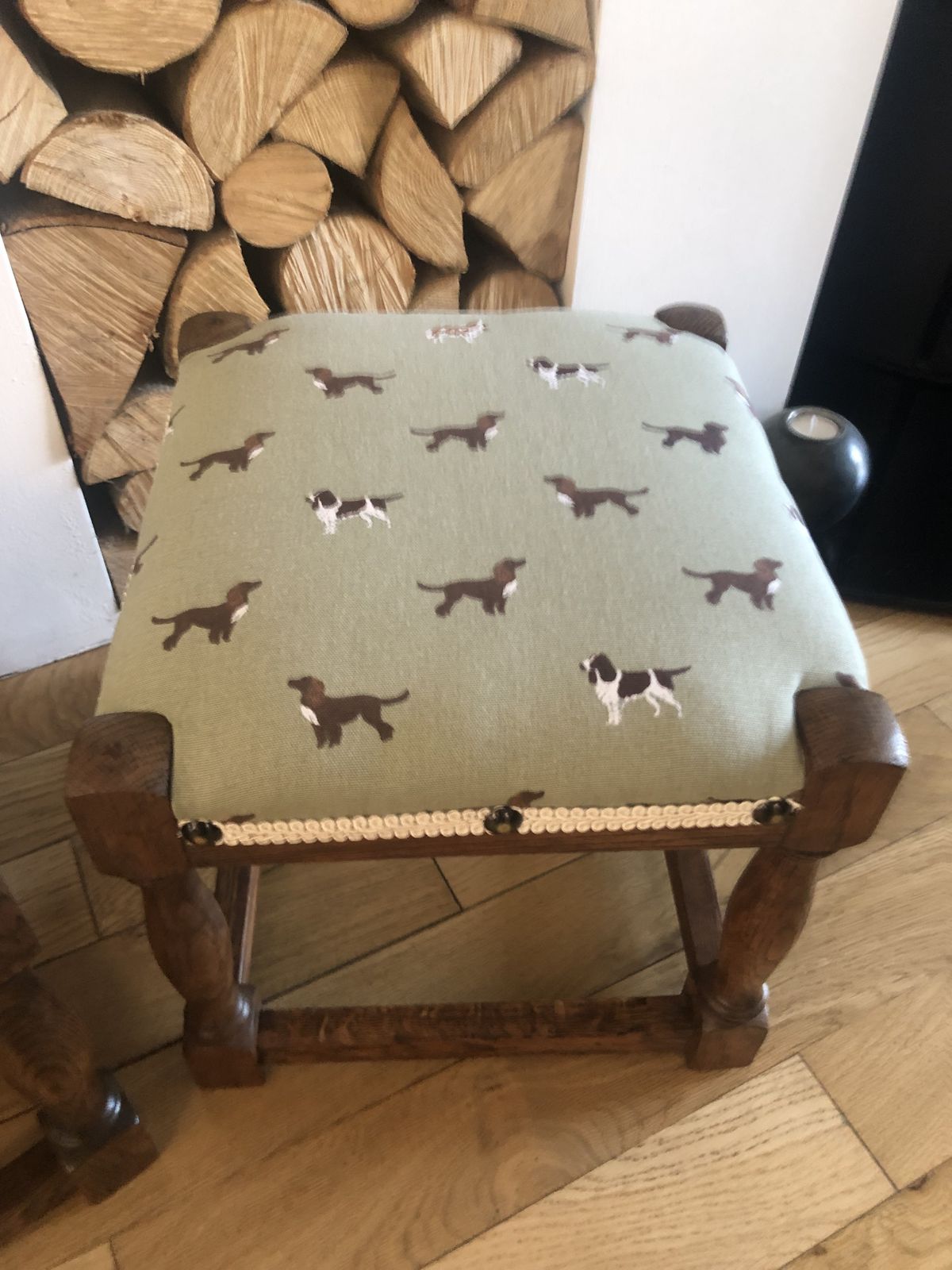 photo for sale Beautifully Renovated Matching Pair Oak Footstools Sophie Allport Spaniels