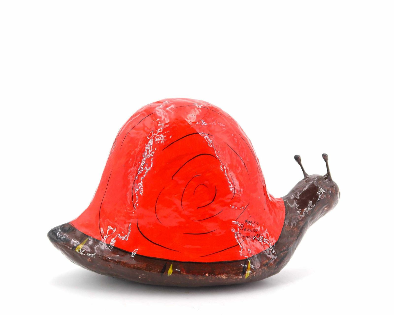 Mexican Folk Art Paper Mache Snail Signed Ramino Cross Y Leon Mexico, 1970s / Red, Animal, Figurine, Sculpture photo furniture