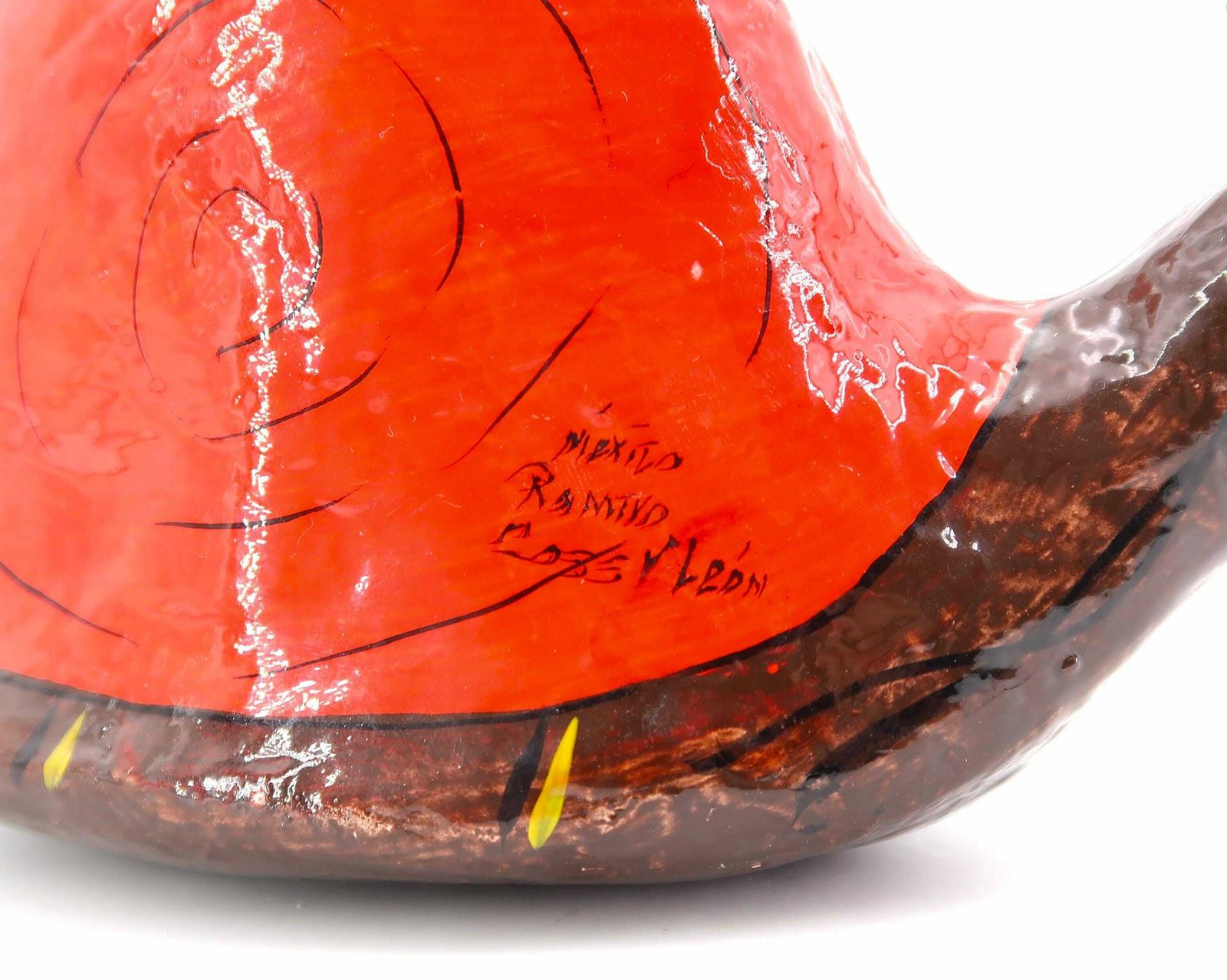 Mexican Folk Art Paper Mache Snail Signed Ramino Cross Y Leon Mexico, 1970s / Red, Animal, Figurine, Sculpture photo for sale