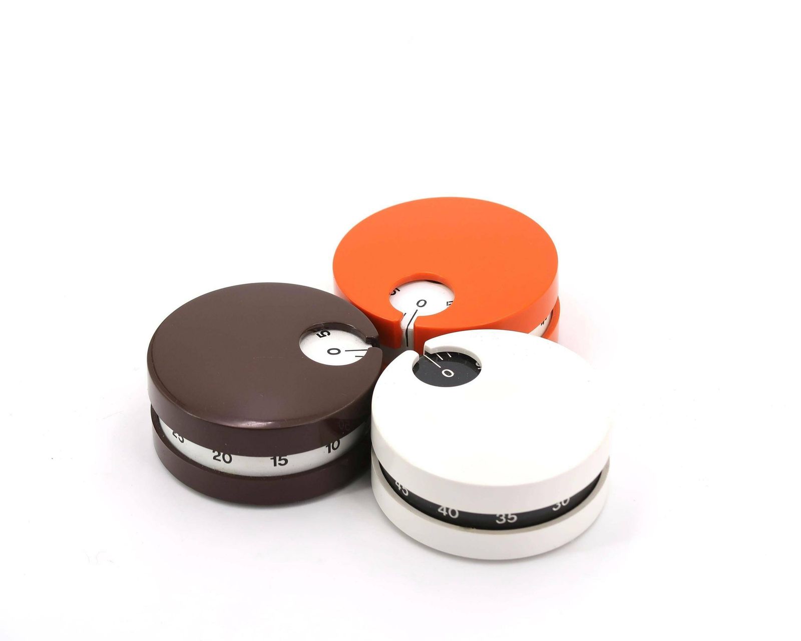 Set Of 3 "Minitimer" Timers Terraillon By Richard Sapper, 1970s / Design, Moma Collection, Pop, Orange, Brown, White