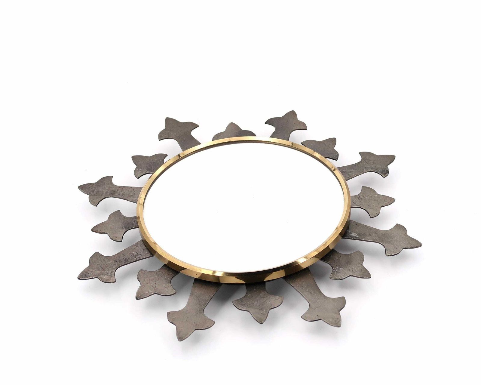 French Circle Sunburst Metal Mirror, 1950s / Wall Sun, Lily Flower, Mid Century Modern photo furniture