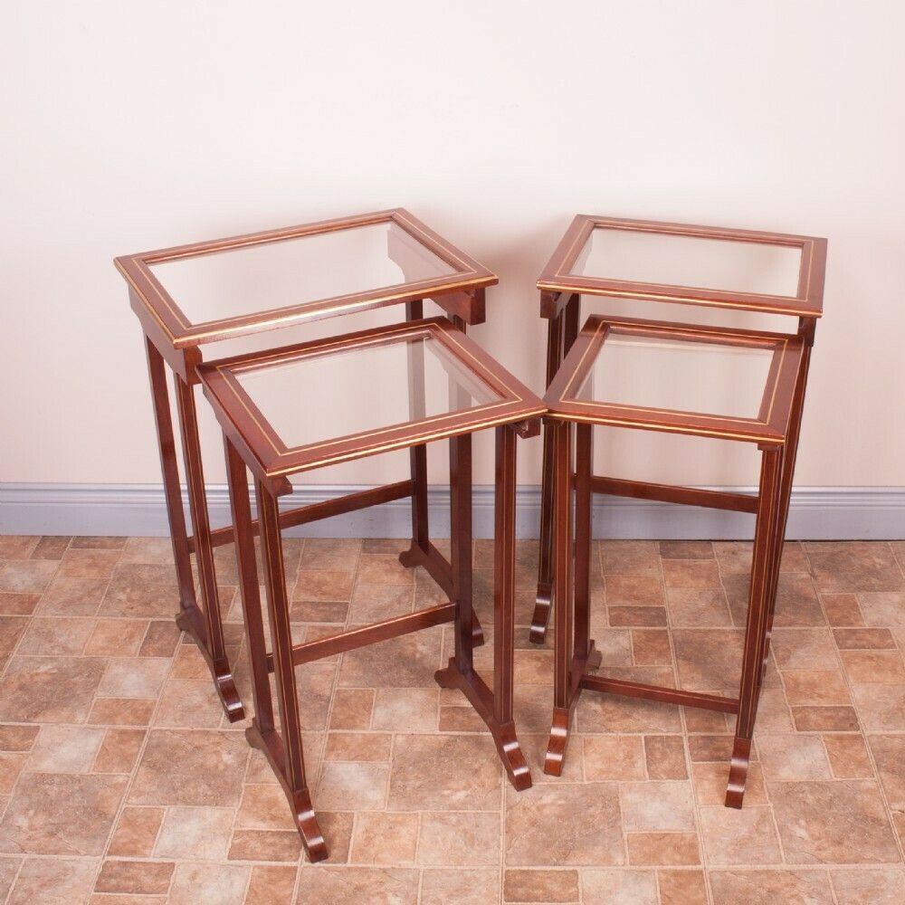 photo buy Good Quality French Brass Inlaid Mahogany Quartetto Nest Of Tables