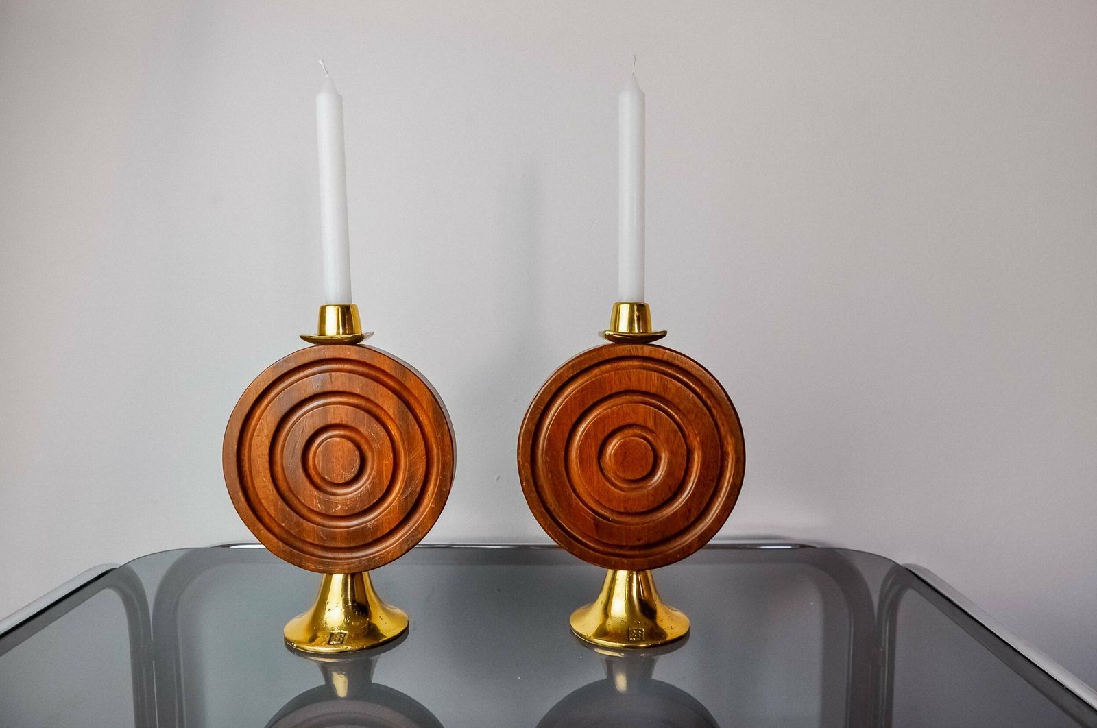 Pair Of Brutalist Candlesticks By Ardisur, Bronze And Wood, Spain, 1970 photo furniture
