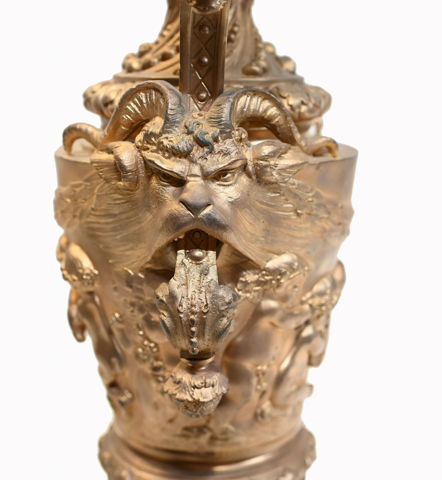 Pair French Gilt Ewers Cherub Jugs Napoleon III Vases photo vintage