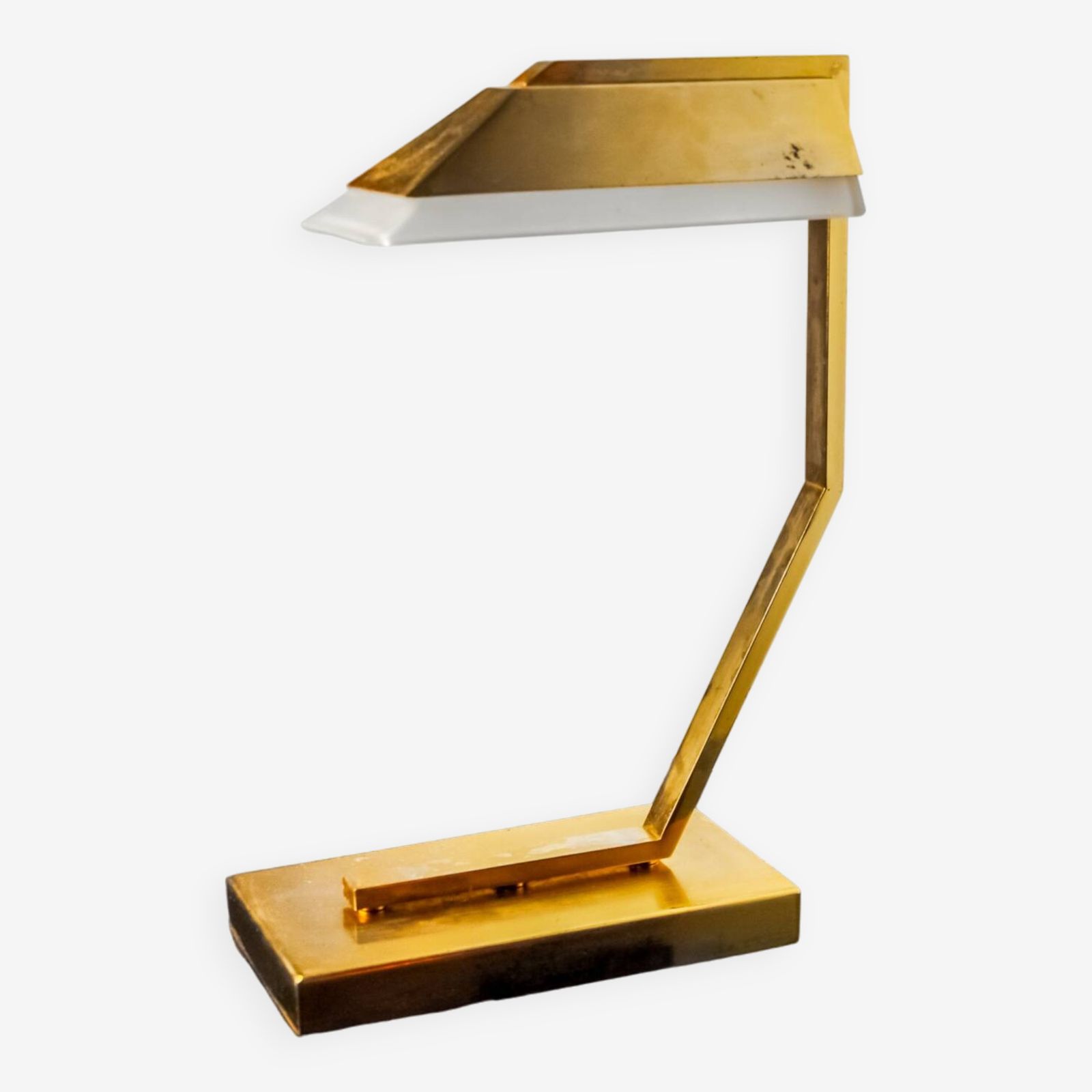 Geometric Art Deco Lamp, Brass And Smoked Glass, Spain, 1970