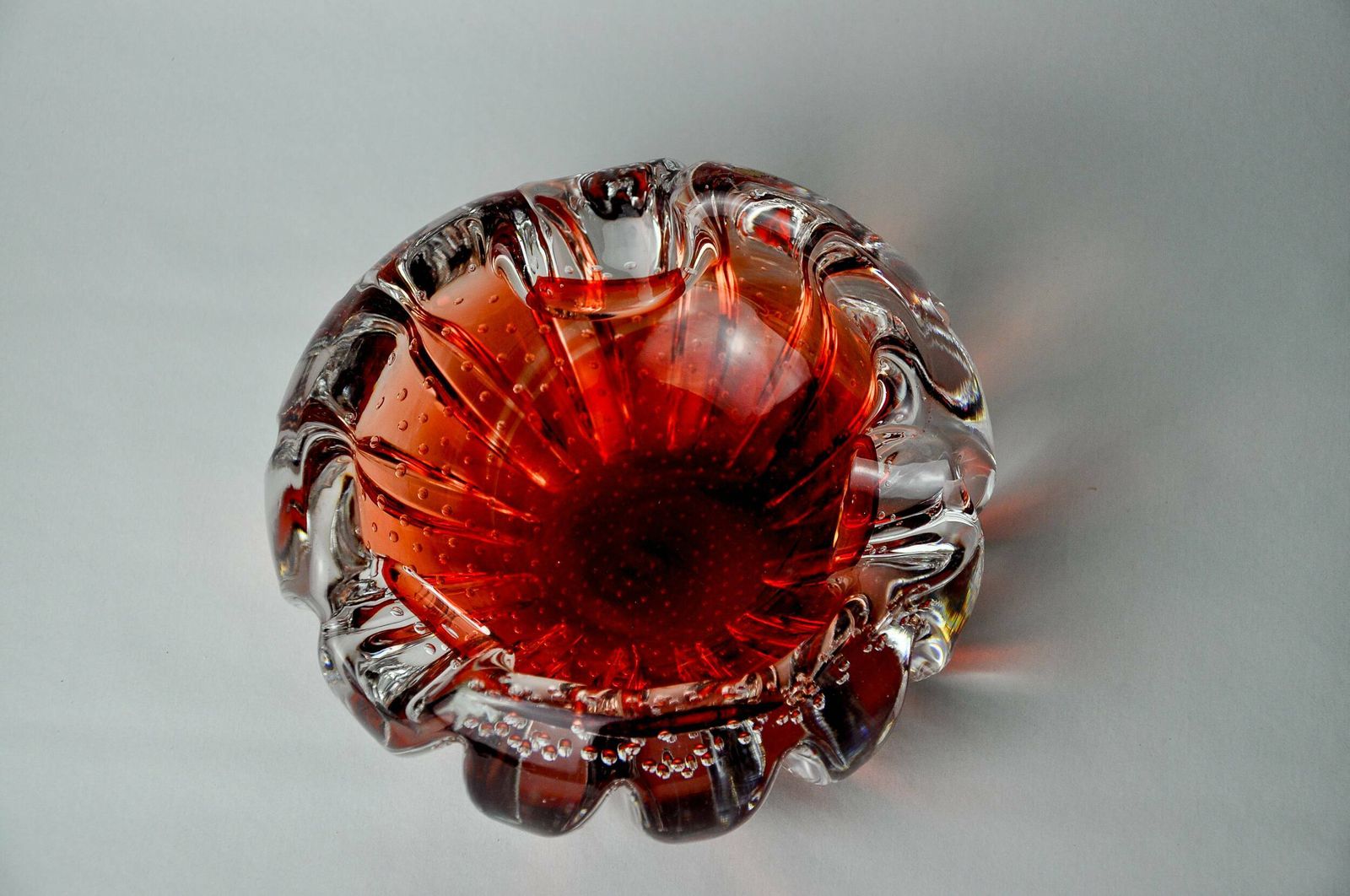 Sommerso Bubbles Pocket By Flavio Poli For Seguso, Red Murano Glass, Italy, 1970 photo for sale