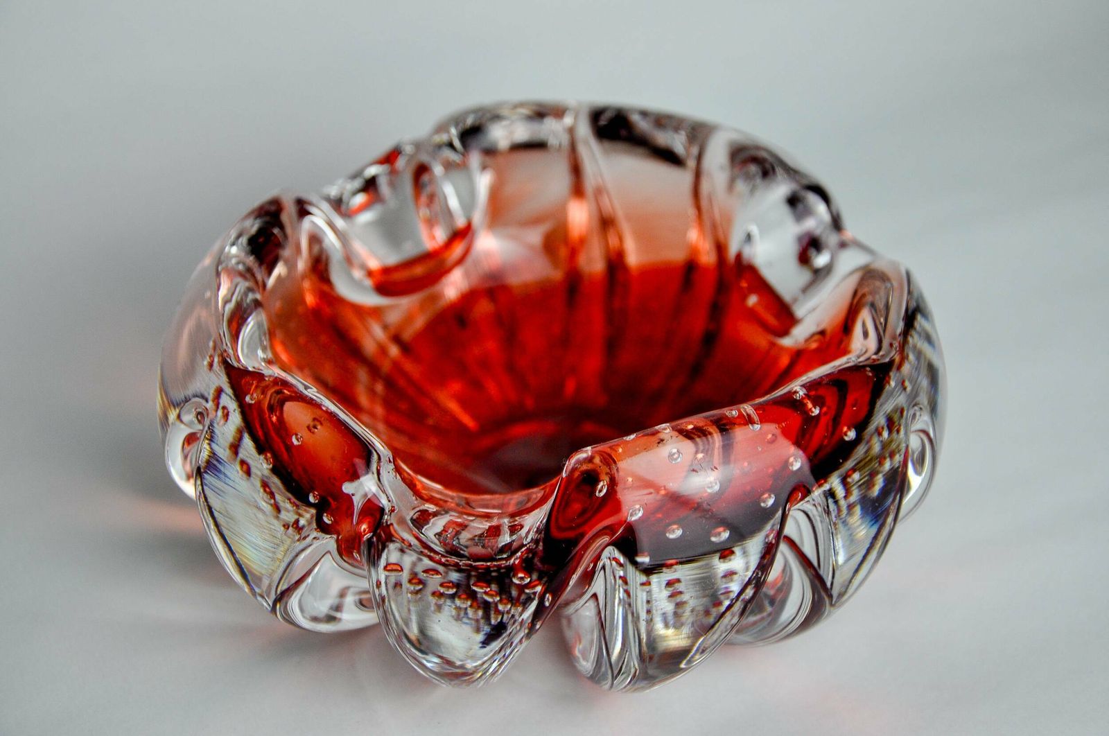 Sommerso Bubbles Pocket By Flavio Poli For Seguso, Red Murano Glass, Italy, 1970 photo 487.0