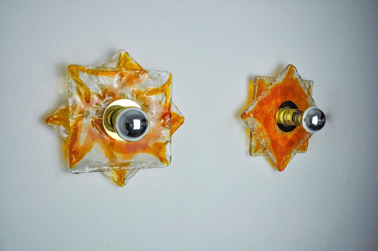 Pair Of Murano Mazzega Wall Lights, Orange Frosted Glass, Italy, 1970 photo Lighting
