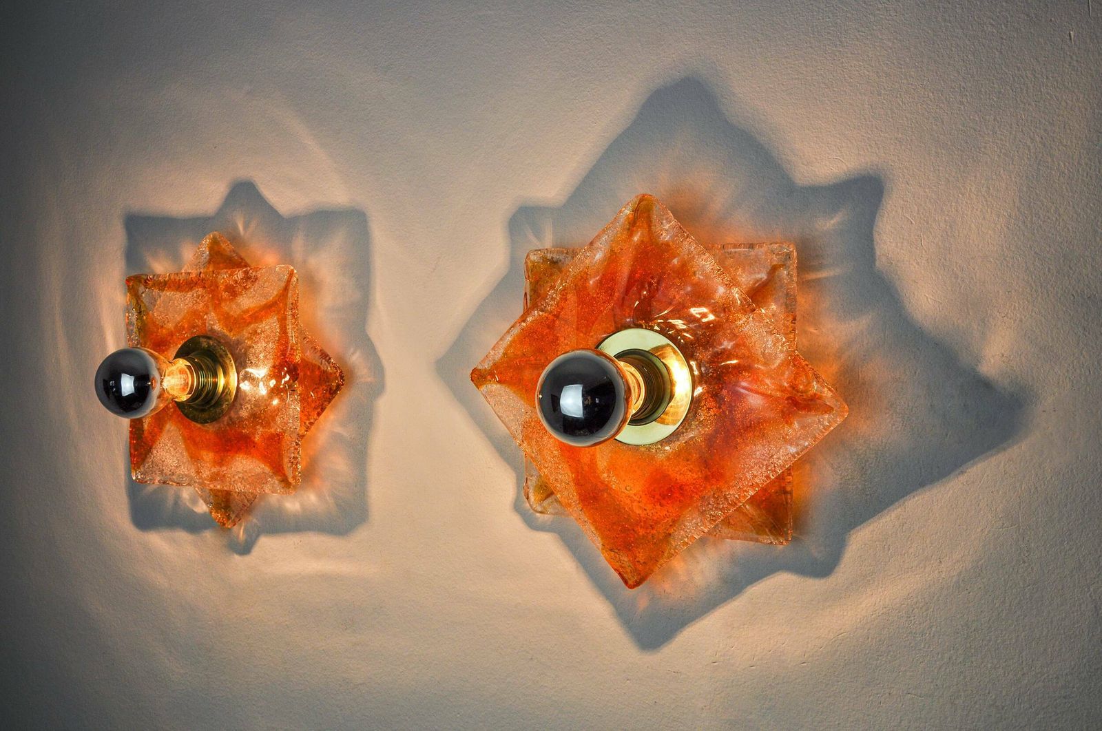 Pair Of Murano Mazzega Wall Lights, Orange Frosted Glass, Italy, 1970 photo vinterior
