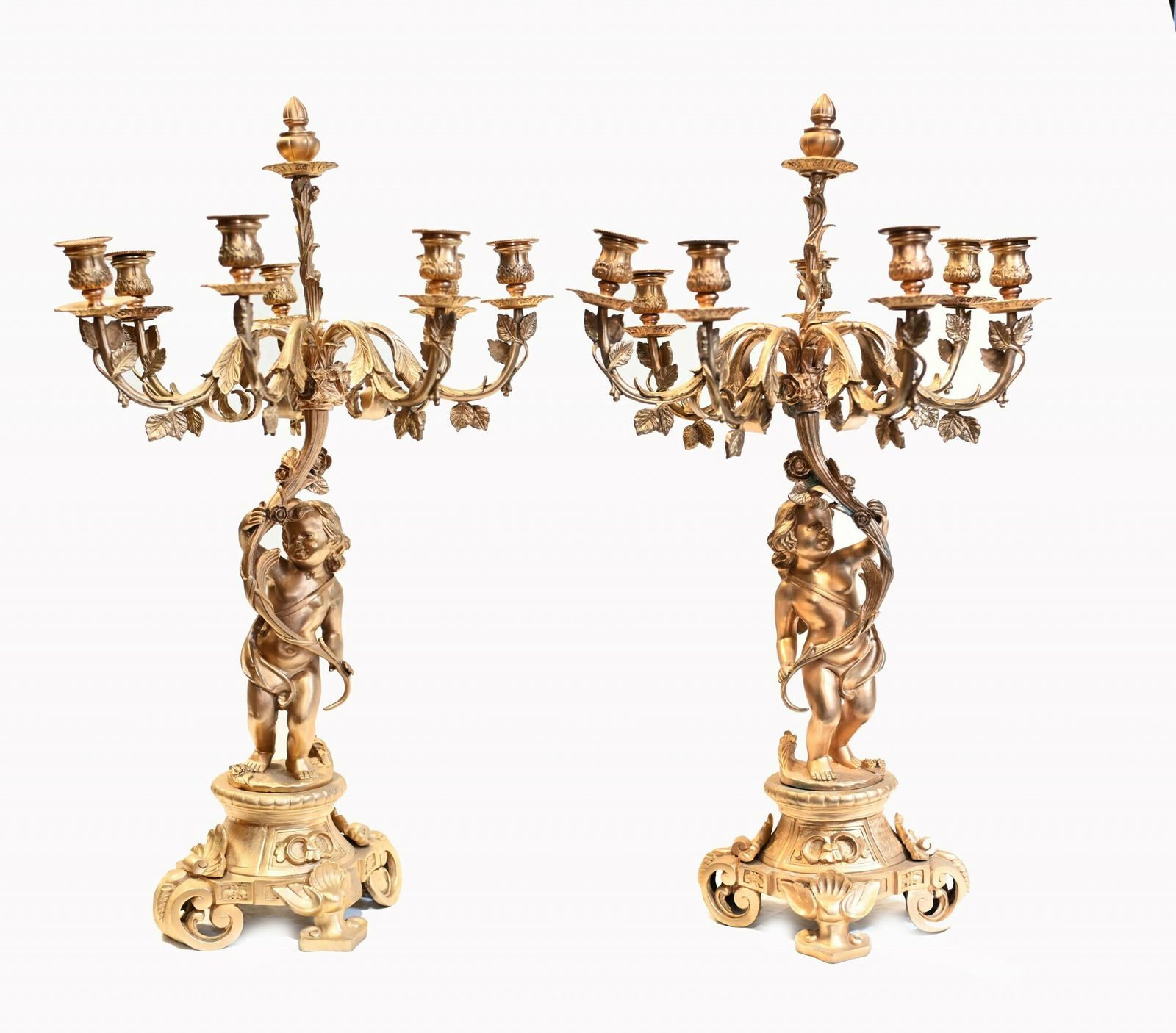 Pair French Ormolu Cherub Candelabras Cupid Louis XV