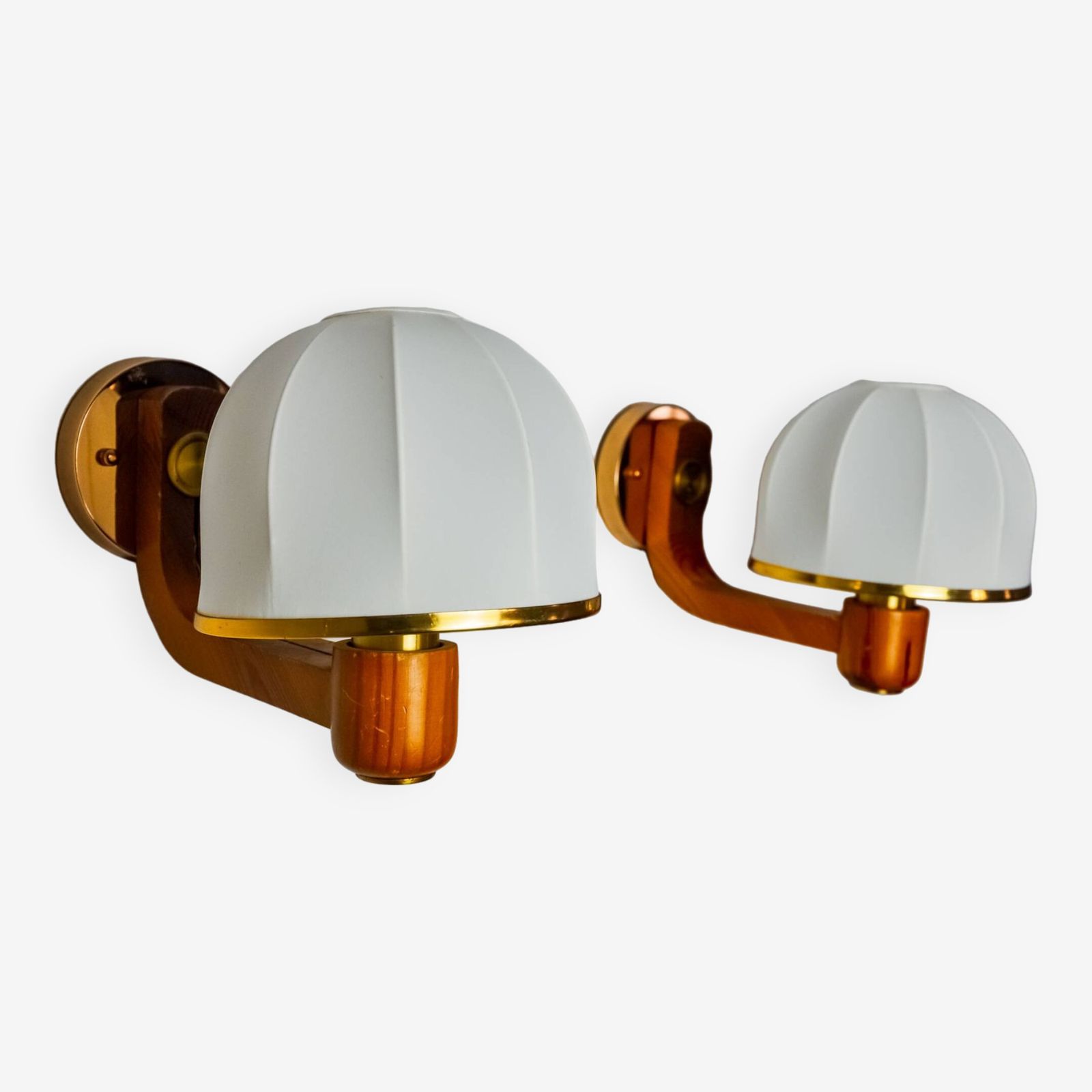 Pair Of Regency Wall Lights, Pine And Stretched Canvas, Italy, 1970