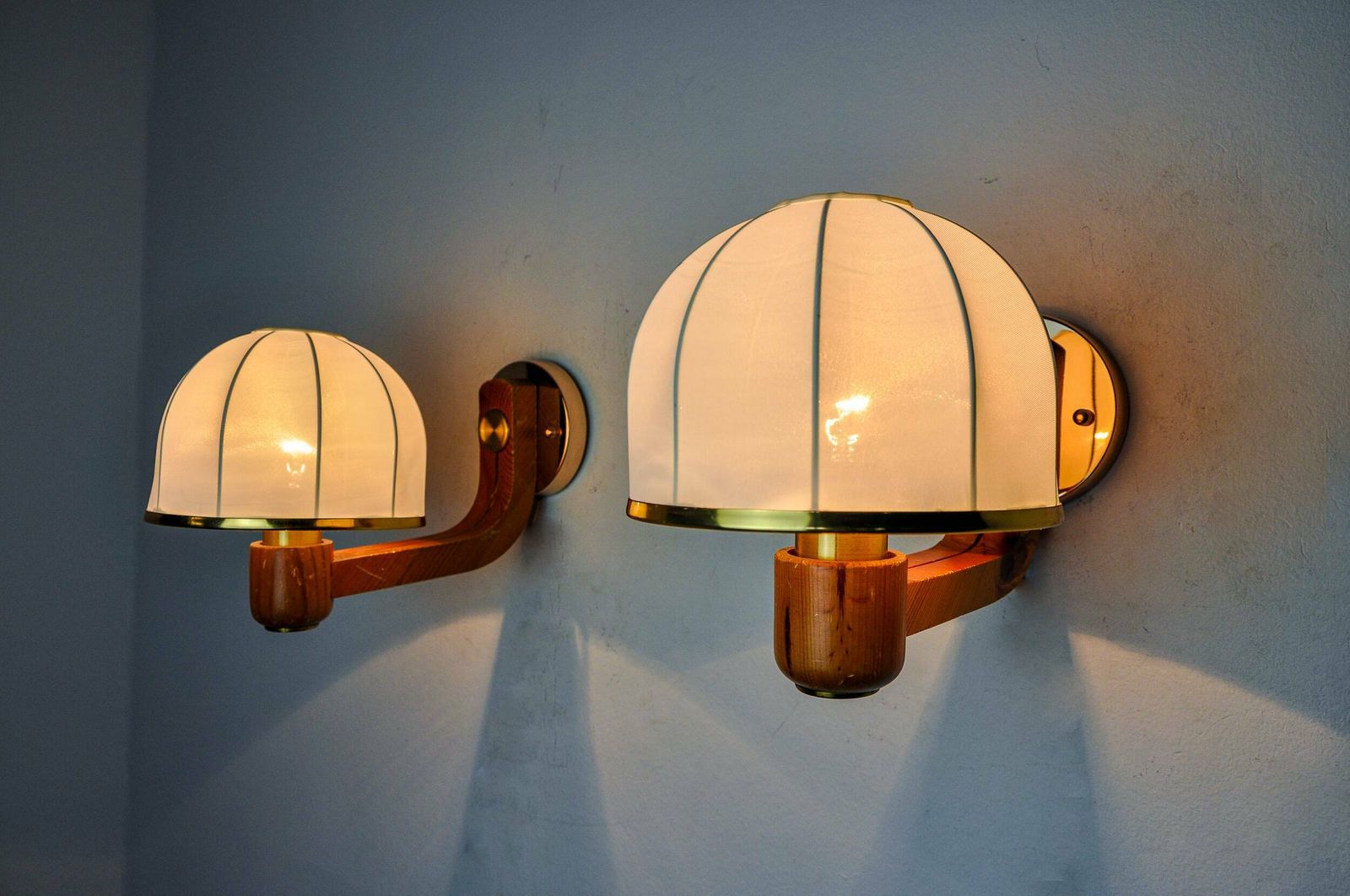 Pair Of Regency Wall Lights, Pine And Stretched Canvas, Italy, 1970 photo furniture