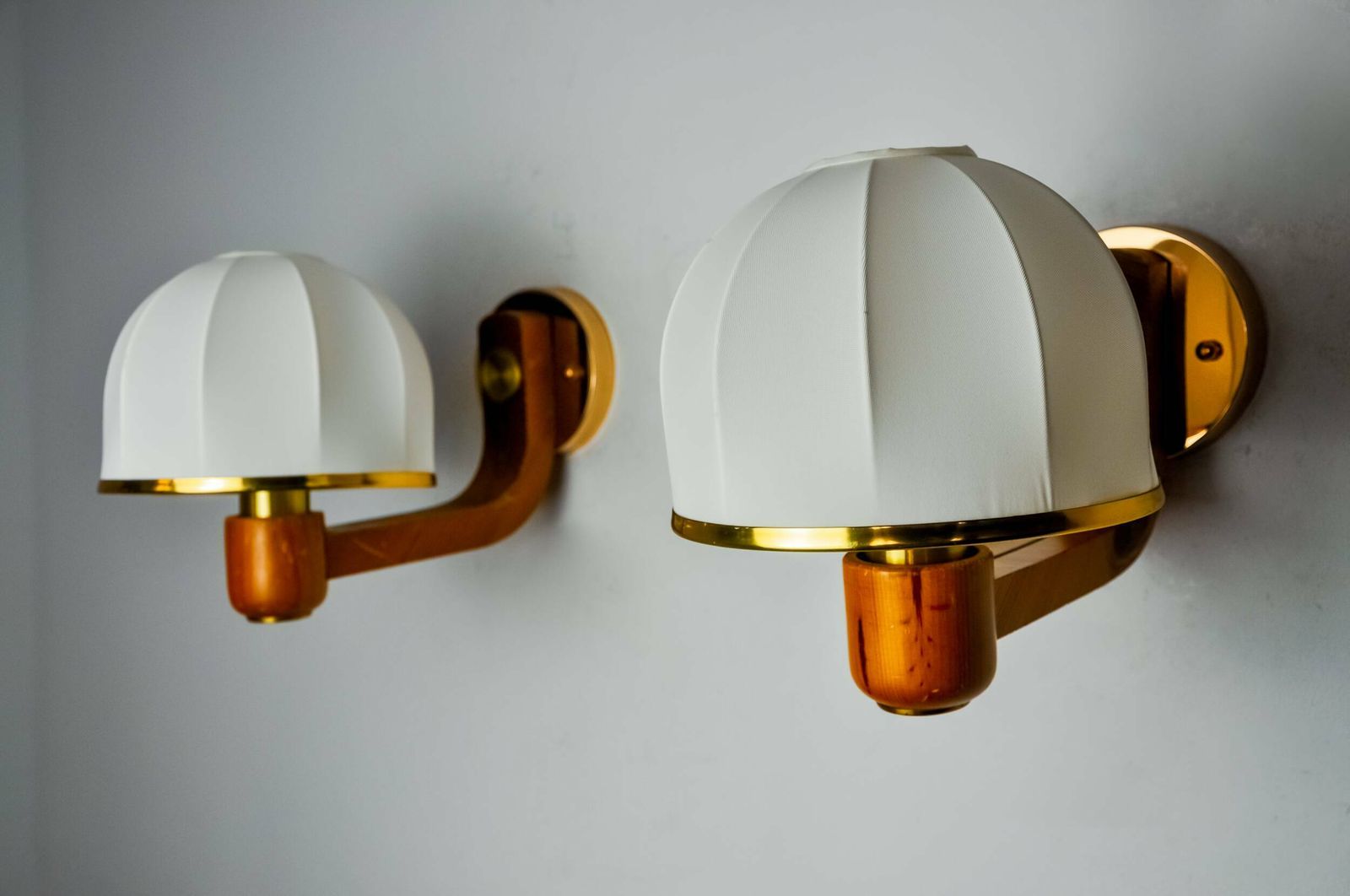 Pair Of Regency Wall Lights, Pine And Stretched Canvas, Italy, 1970 photo for sale