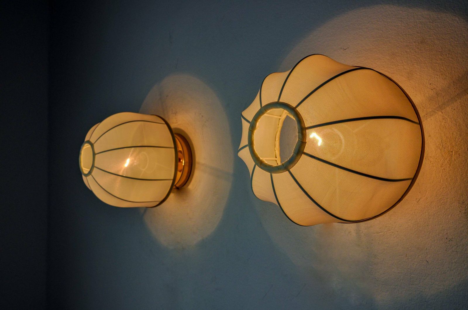 Pair Of Regency Wall Lights, Pine And Stretched Canvas, Italy, 1970 photo furniture