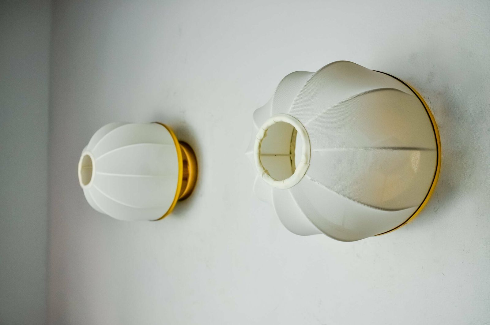 Pair Of Regency Wall Lights, Pine And Stretched Canvas, Italy, 1970 photo vinterior