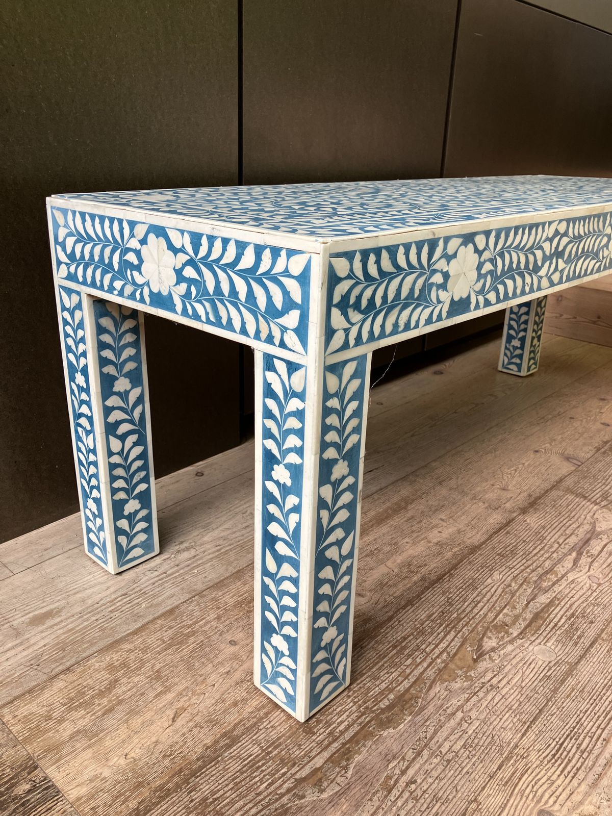 Handmade Bone Inlay Coffee Table – Intricate Blue And White Floral Design photo Furniture