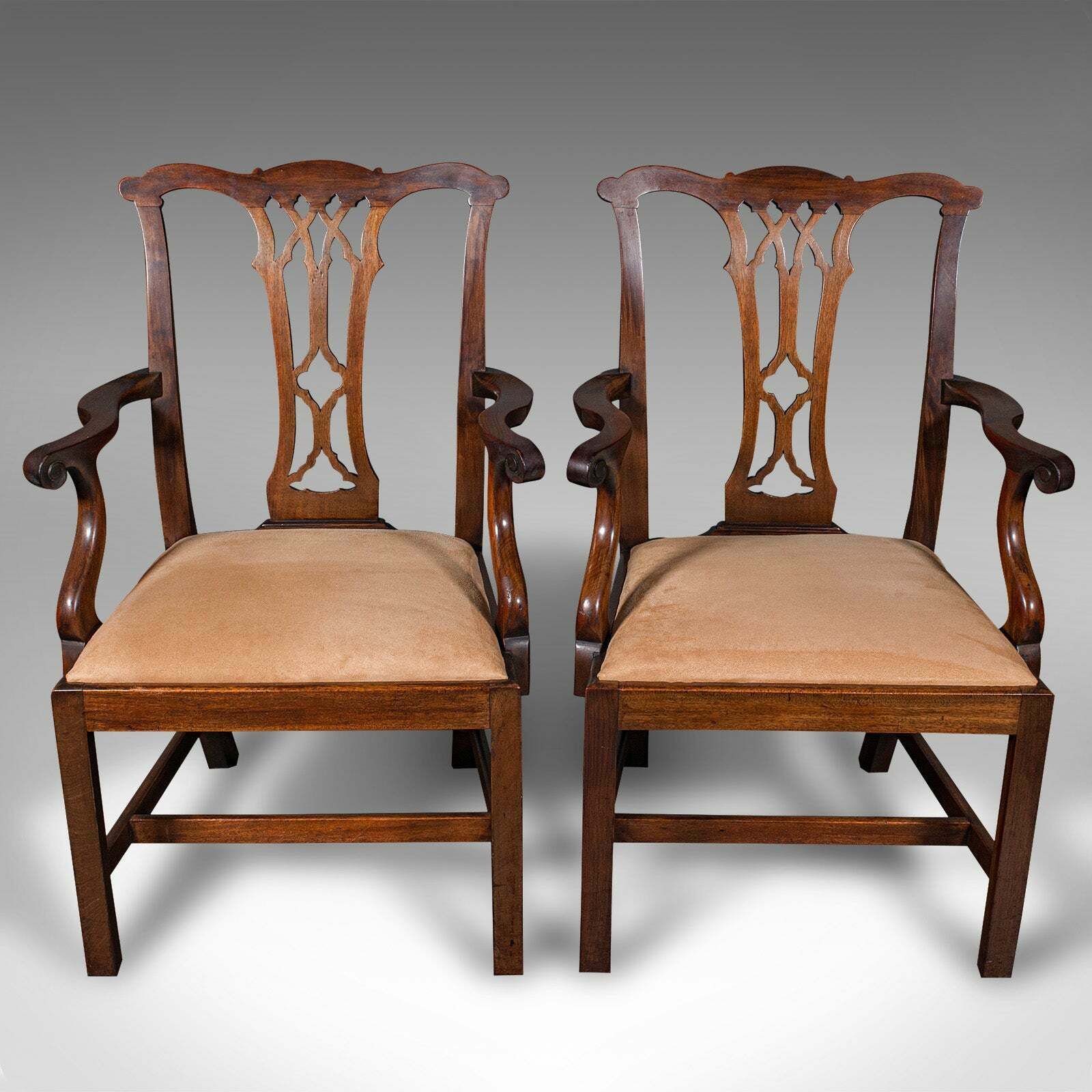 Pair Of Antique Morning Room Elbow Chairs, English, Chippendale Taste, Victorian photo furniture