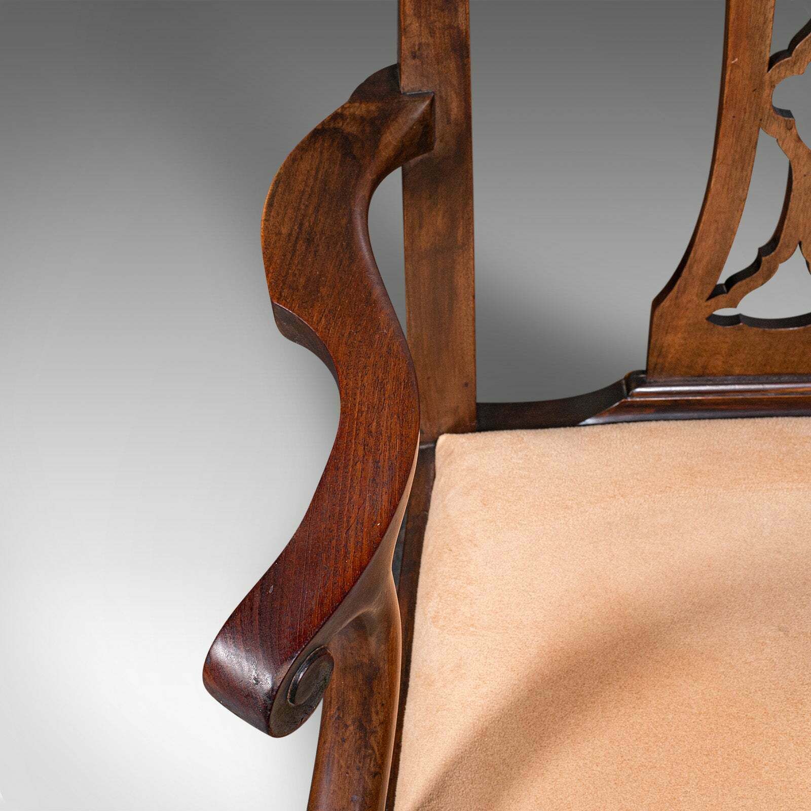 Pair Of Antique Morning Room Elbow Chairs, English, Chippendale Taste, Victorian photo vintage