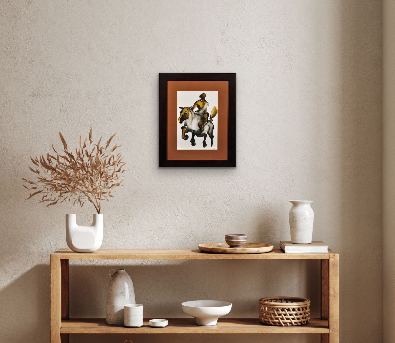 photo buy Geoffrey Key B.1941. English. Horse And Rider, 1988. Framed Watercolour And Ink On Paper. Modern British. Northern Art. Manchester. Salford.