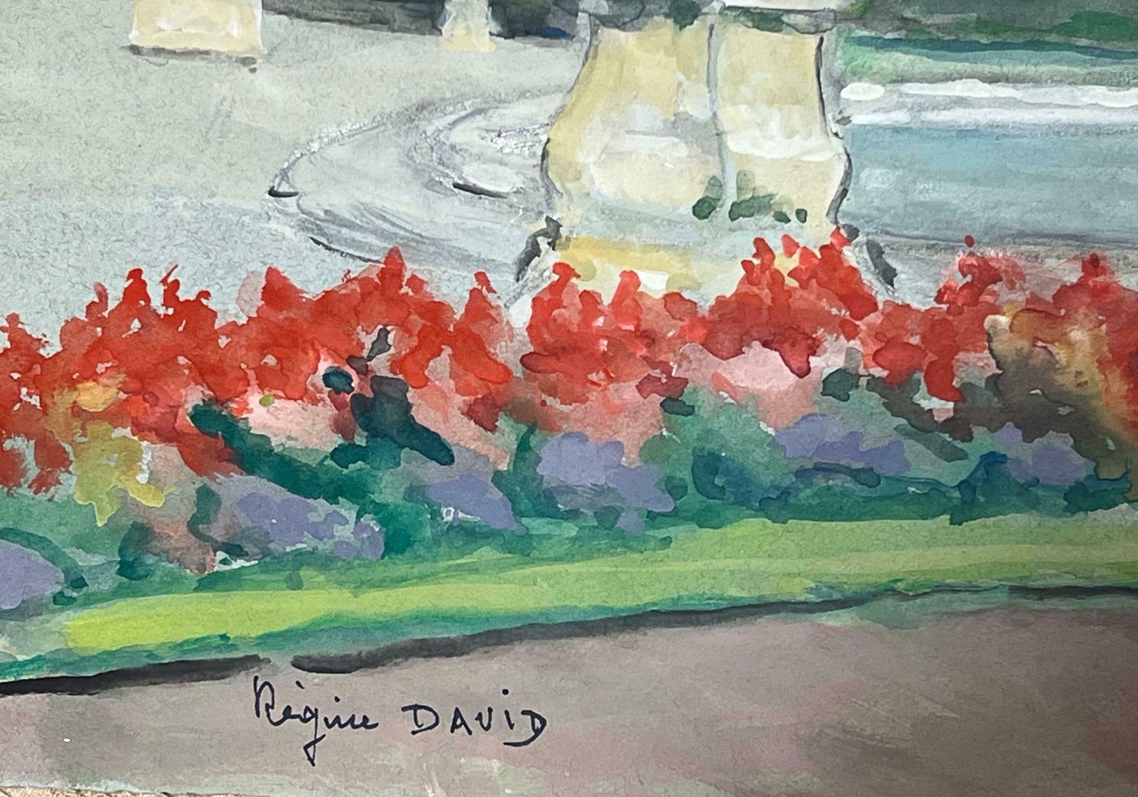 Regine Davidjardins Du Tuilieries Paris Park Scene Flowers & The Louvre 1950's French Oil1950's photo 560.0