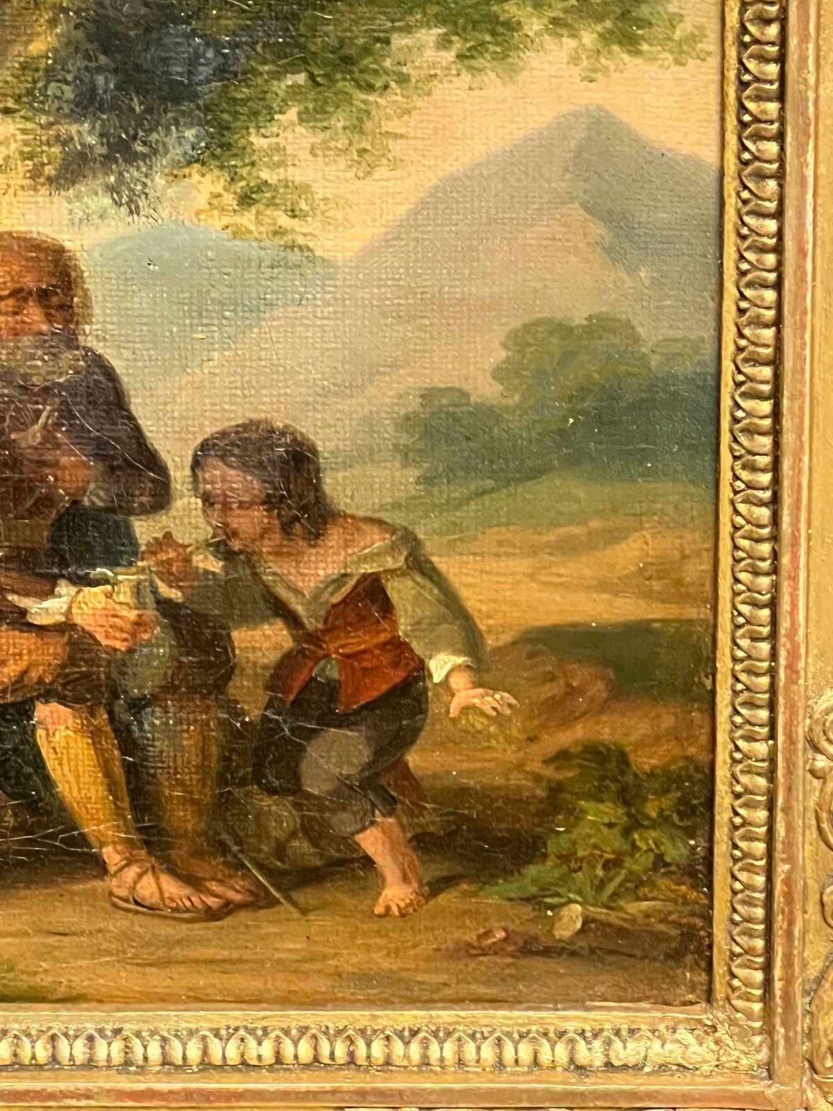 French Schoolcharming 1800's Painting Of An Elderly Man And Boy In A Pastoral Landscape19th Century photo Art