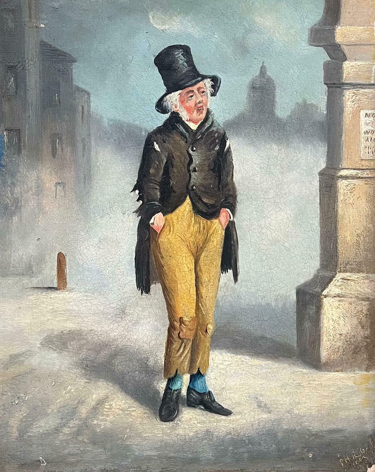 Philip Henry Rideoutvictorian Oil Painting Of Top Hat Gentleman Strolling In Misty London Streets19th Century photo furniture