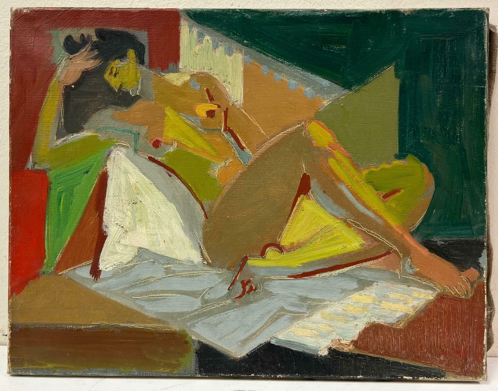 Therese Hummelmid 20th Century French Cubist Portrait Reclining Posed Nude Woman 1950 photo furniture