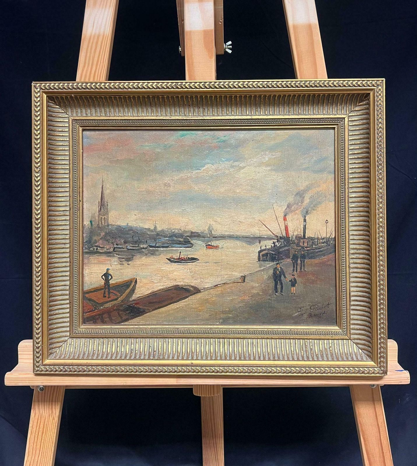 Paul Flaubertview Of Early Rouen, France 20th Century Riverfront Scene With Steamboats20th Century photo for sale