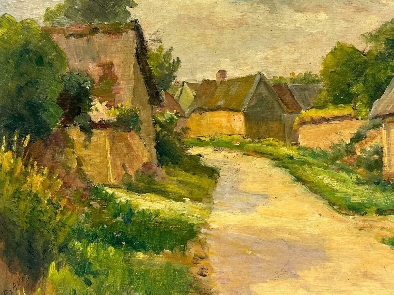 Regine David1940's French Impressionist Signed Oil Green Fields Village Lane Old Houses1948 photo vinterior