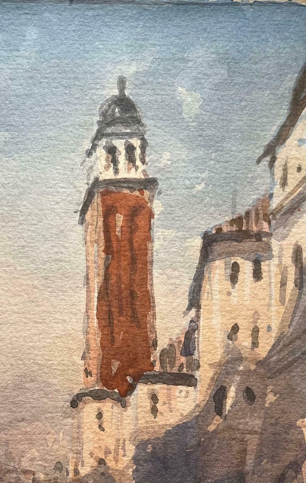 Maurice Mazeiliefrench Impressionist Watercolor Of Venice Cityscape With Tower Canal And Bridge2019 photo for sale