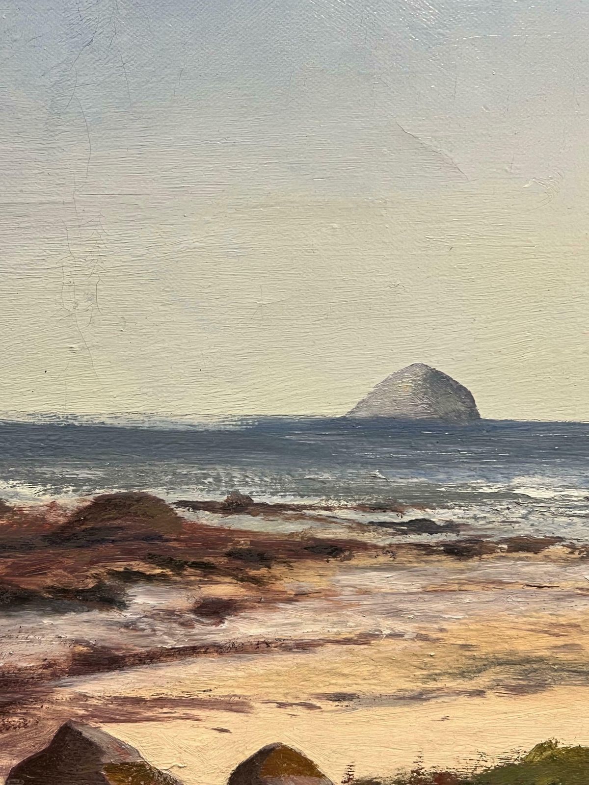 English Schoolantique English Oil Cornish Beach Scene With Distant Island Coastal Landscape1920's photo 1028.0