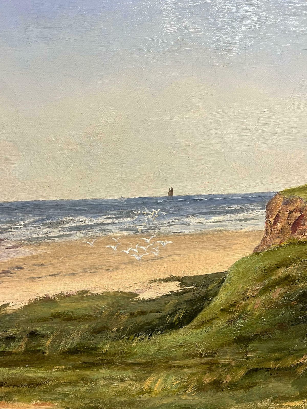 English Schoolantique English Oil Cornish Beach Scene With Distant Island Coastal Landscape1920's photo buy