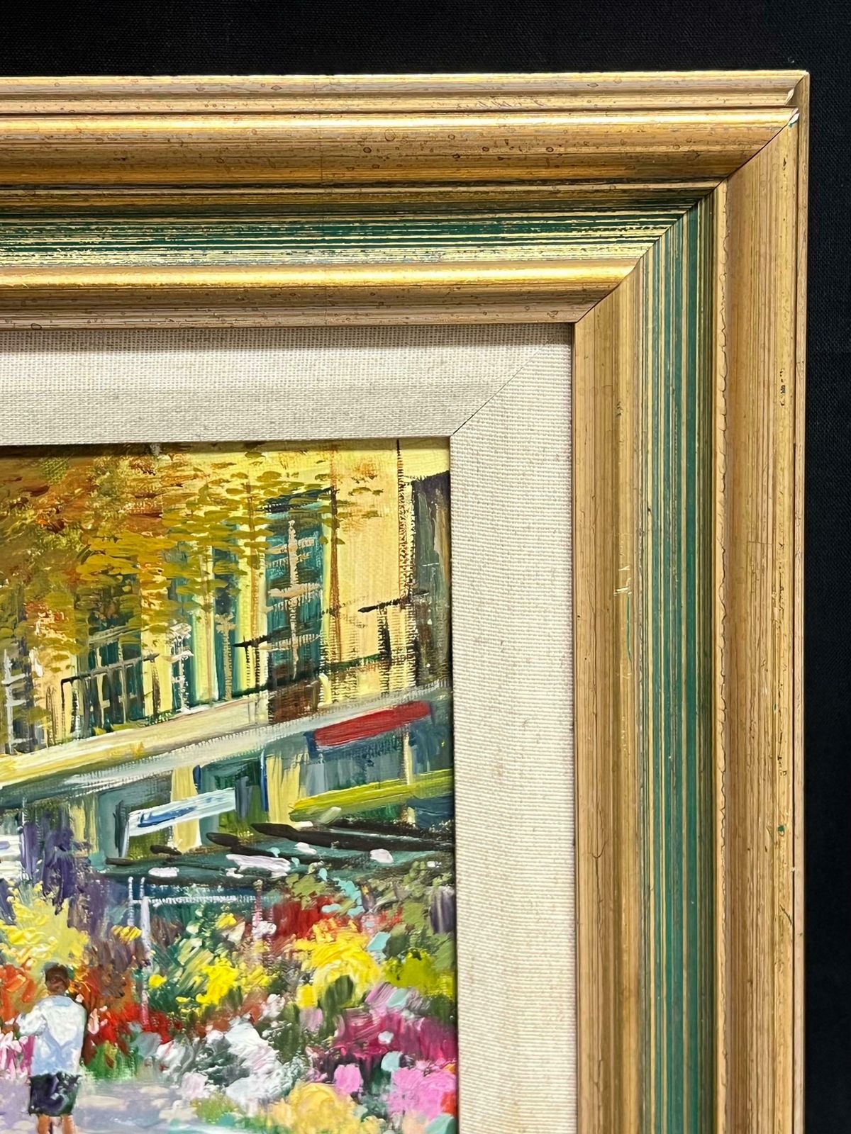 photo for sale French Schoolmid 20th Century Purple Tracked Parisian Boulevard Scene With Flower Stalls Mid 20th Century