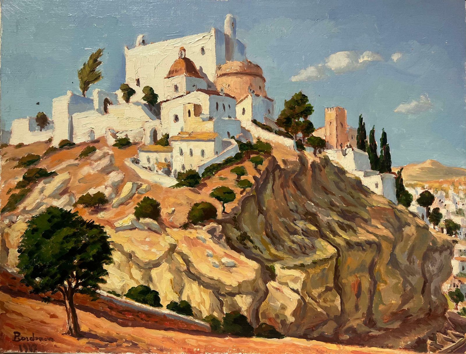 Georges Bordonovefrench Post Impressionist Oil Painting Spanish Hill Top Ancient Med Village