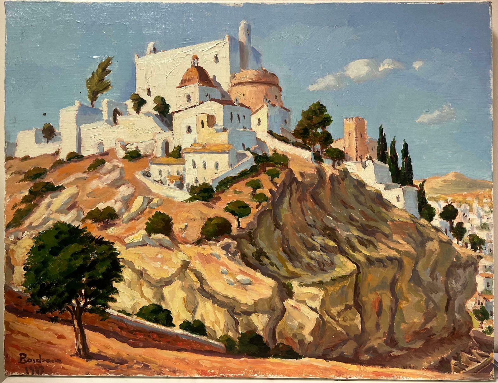 Georges Bordonovefrench Post Impressionist Oil Painting Spanish Hill Top Ancient Med Village photo furniture