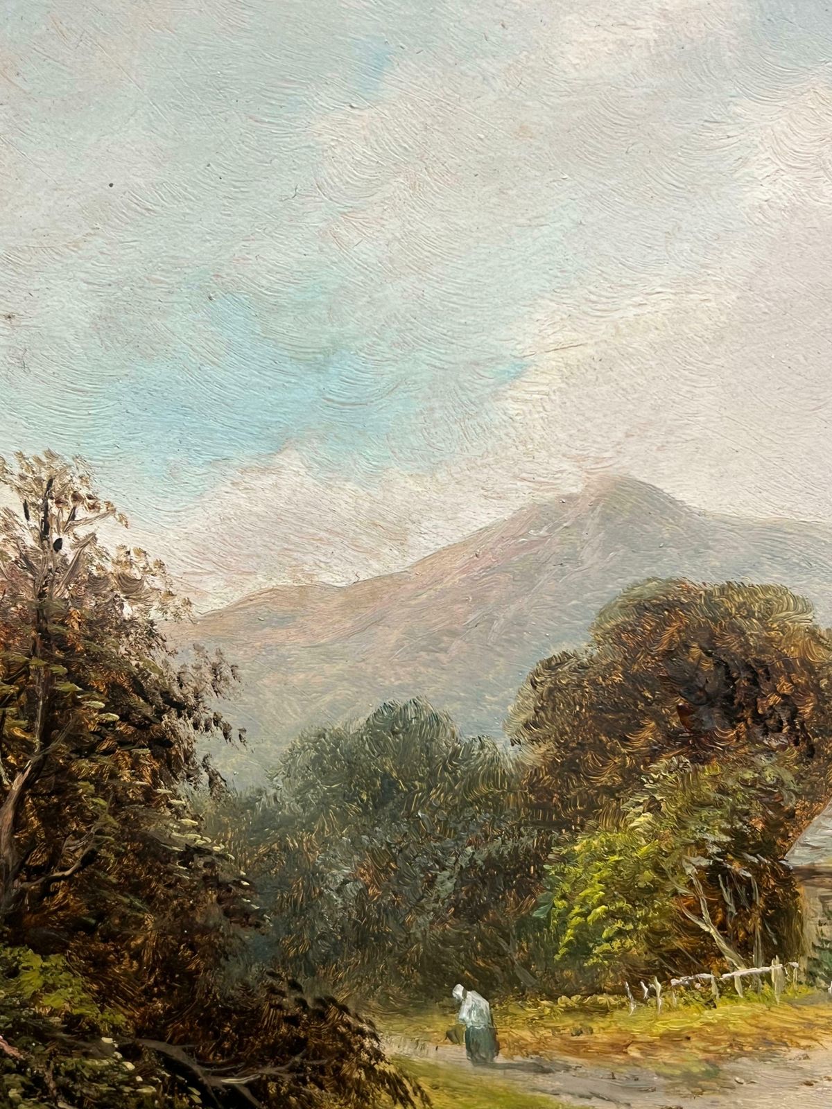 Welsh Schoolantique Welsh Oil Painting Charming Cottage With Figures In Countryside Setting 19th Century photo Art