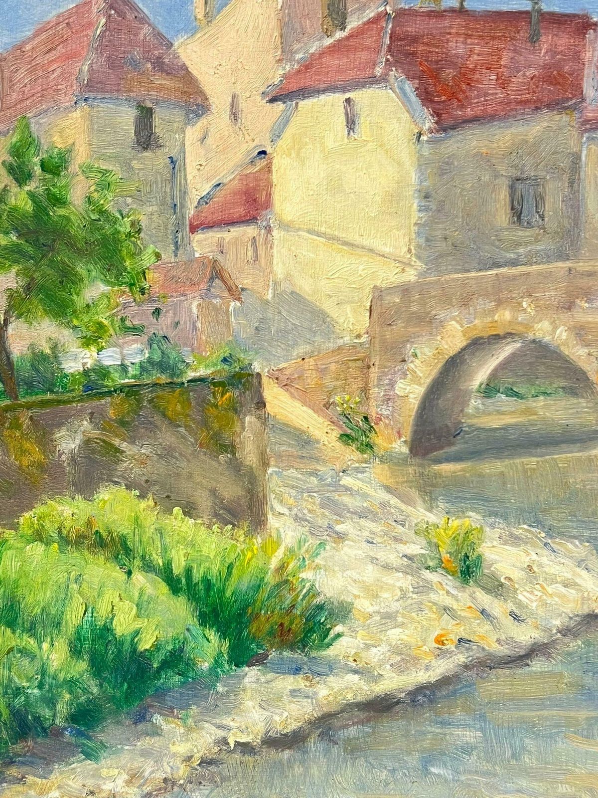 Regine Davidcharming Village With Stone Bridge Over A Flowing River French Countryside 1950's photo Art