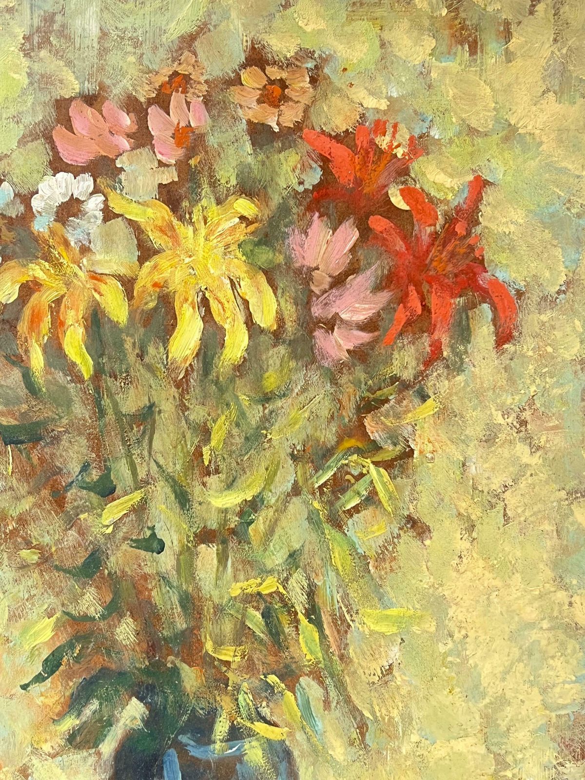 Fanch Lelimpressionist Floral Still Life Vibrant Bouquet In A Dark Vase Oil Painting20th Century photo for sale