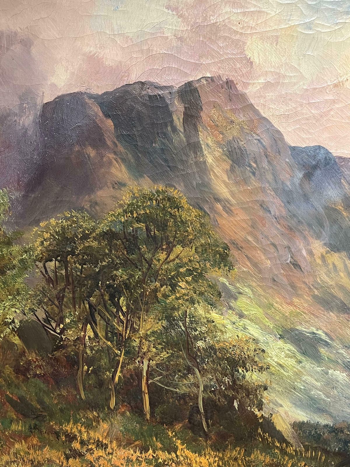 F. E. Jamiesonantique Scottish Oil Highland Waterfall With Distant Mountains Oil Painting 1920's photo Art