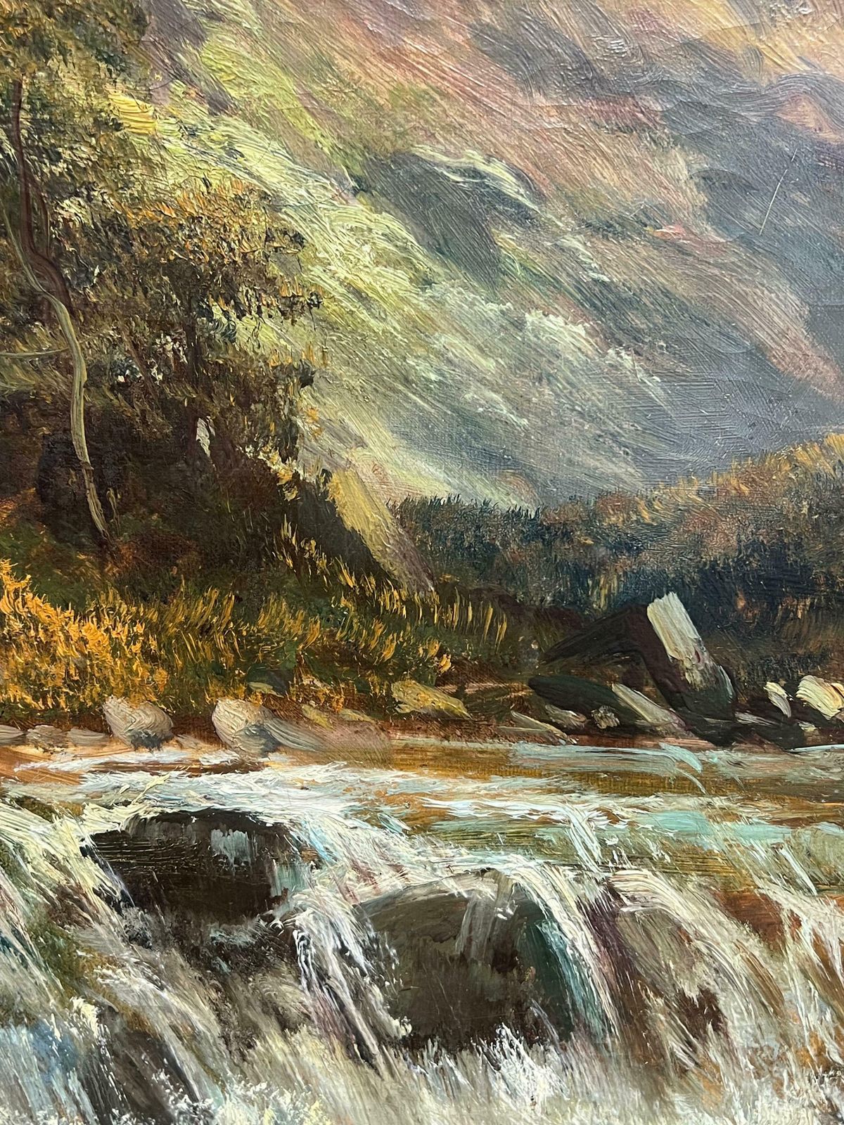 photo for sale F. E. Jamiesonantique Scottish Oil Highland Waterfall With Distant Mountains Oil Painting 1920's