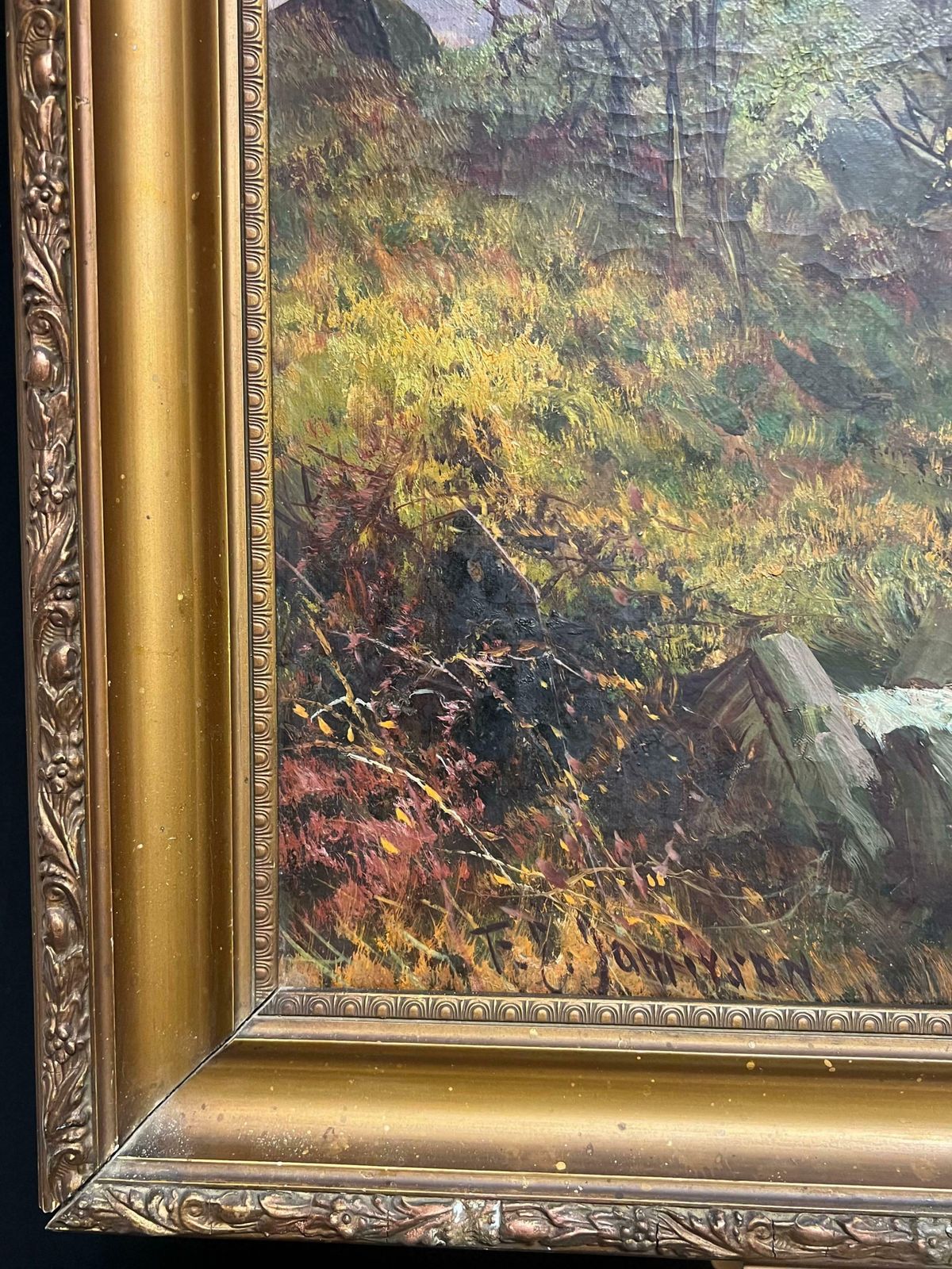 photo vintage F. E. Jamiesonantique Scottish Oil Highland Waterfall With Distant Mountains Oil Painting 1920's