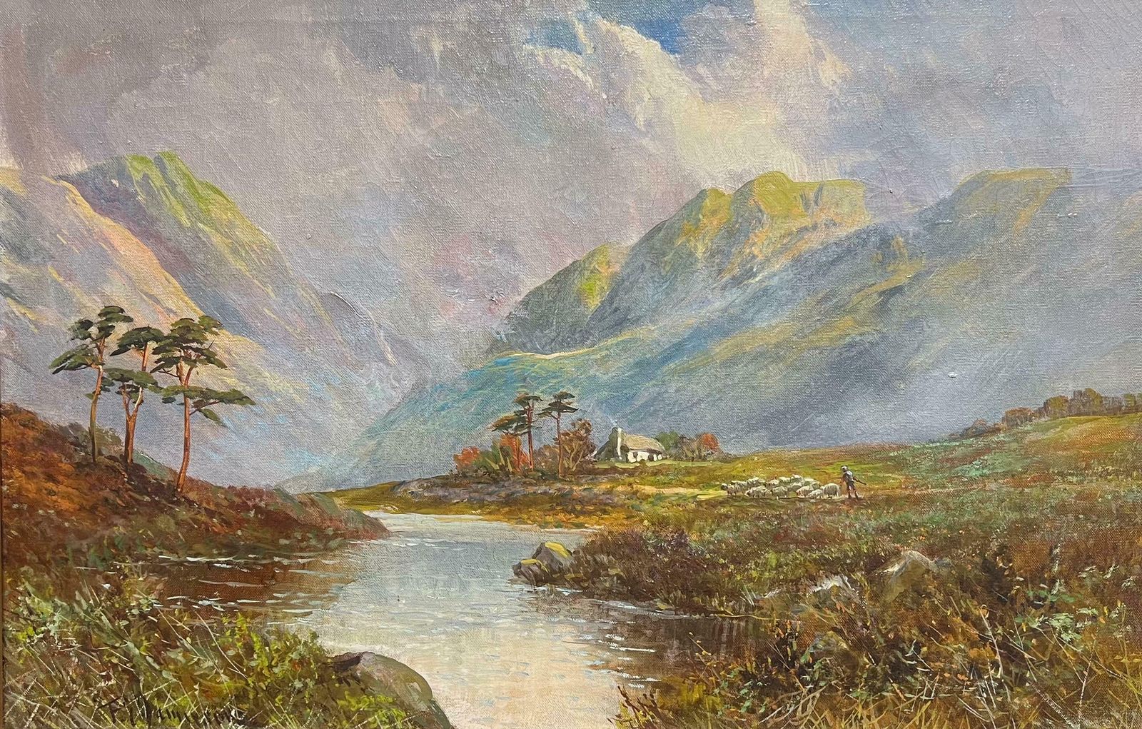 F. E. Jamiesonantique Scottish Highland Mountain Valley River & Cottage Strathtay Perthshire1920's photo for sale