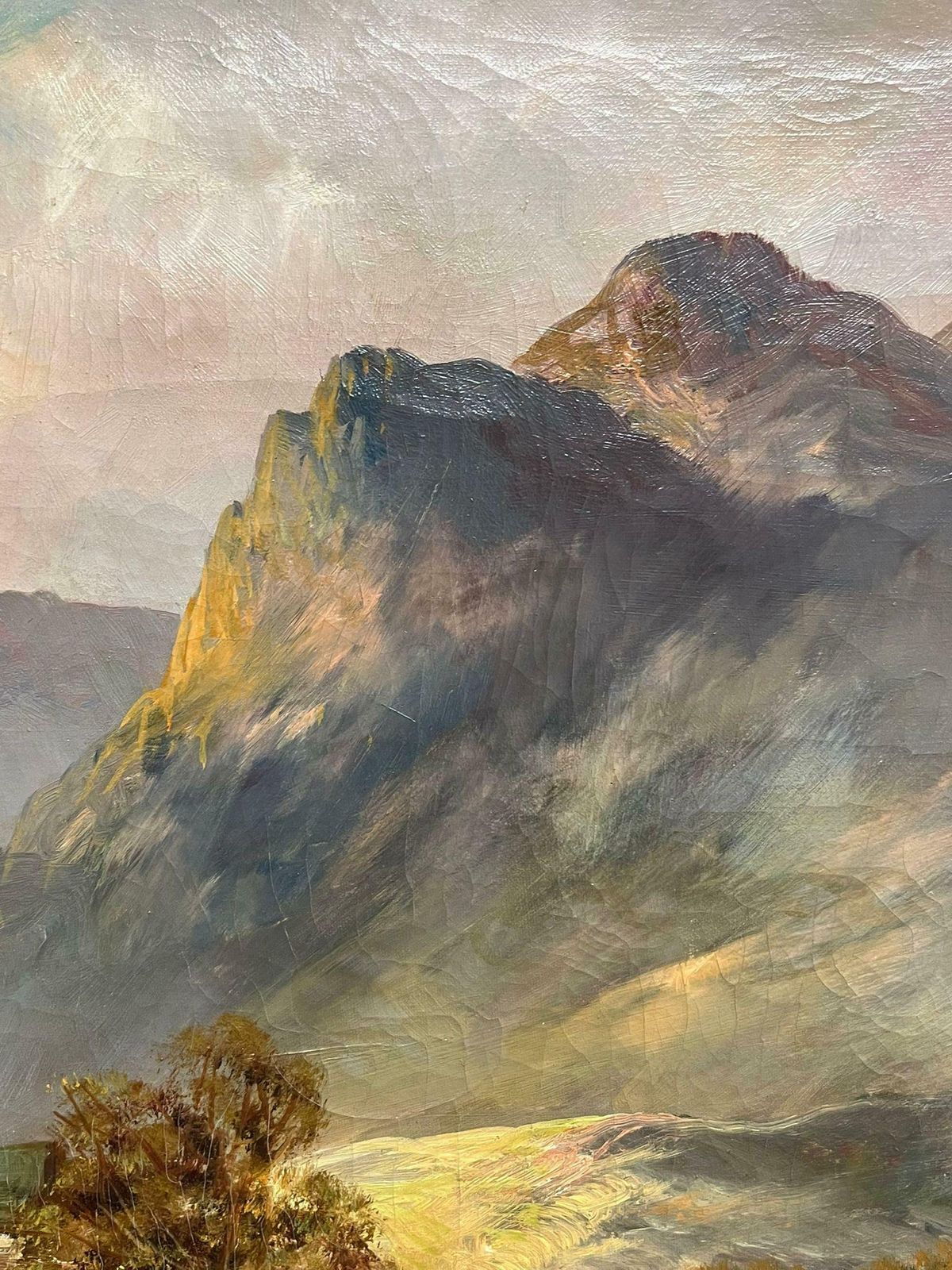 F. E. Jamiesonantique Scottish Highland Landscape Oil Painting Figure By Loch Cottage1920's photo Art