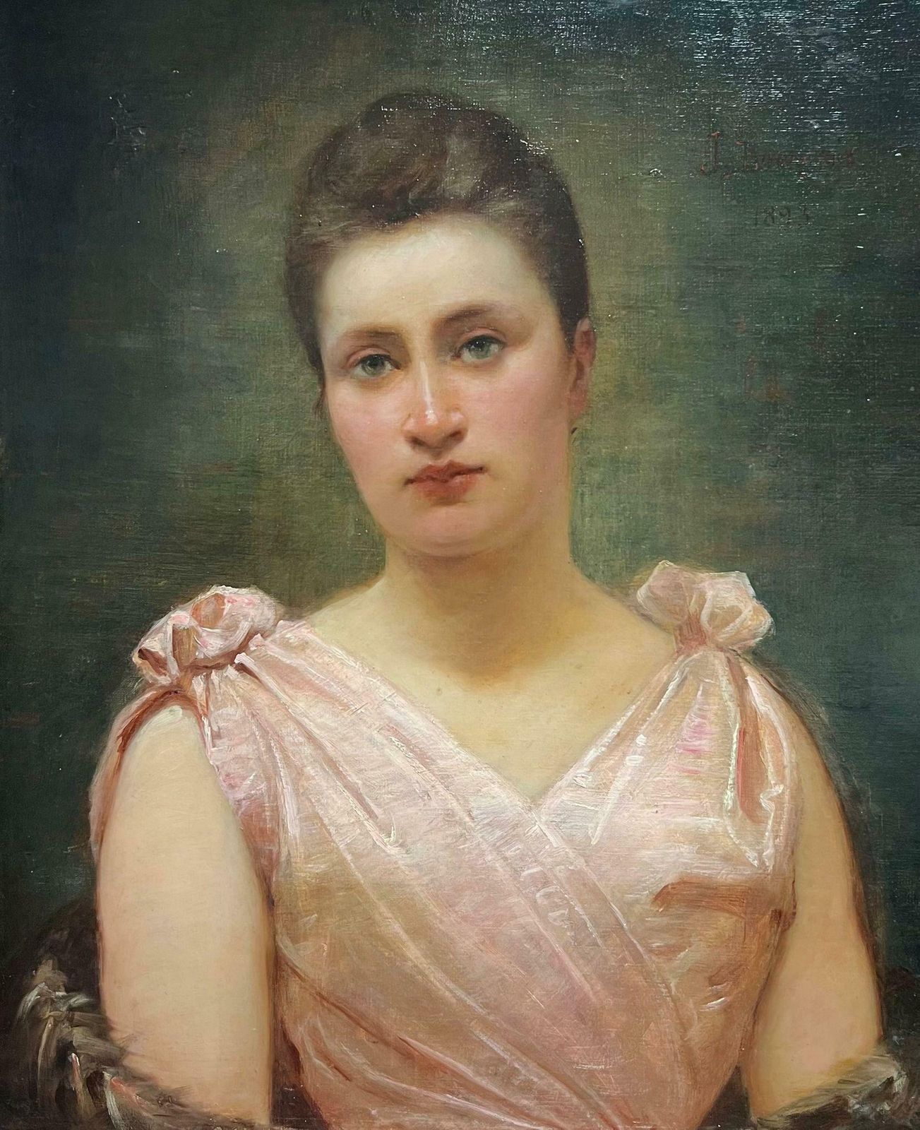 French School19th Century French Portrait Of A Lady In Pink Silk Gown Belle Epoque Period1893