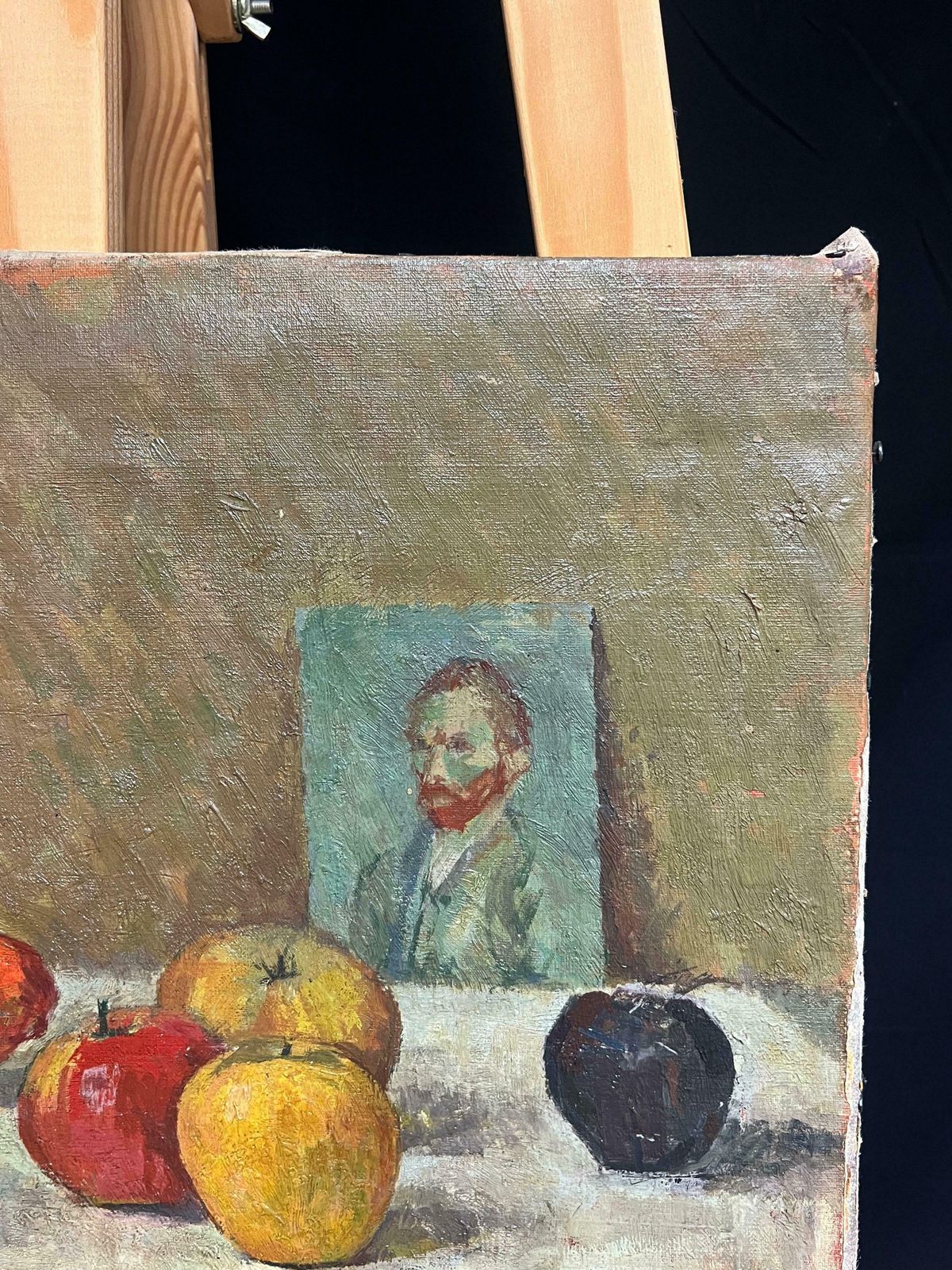 French School1930's French Post Impressionist Oil Still Life Fruit & Portrait Of Van Gogh1930's photo vinterior