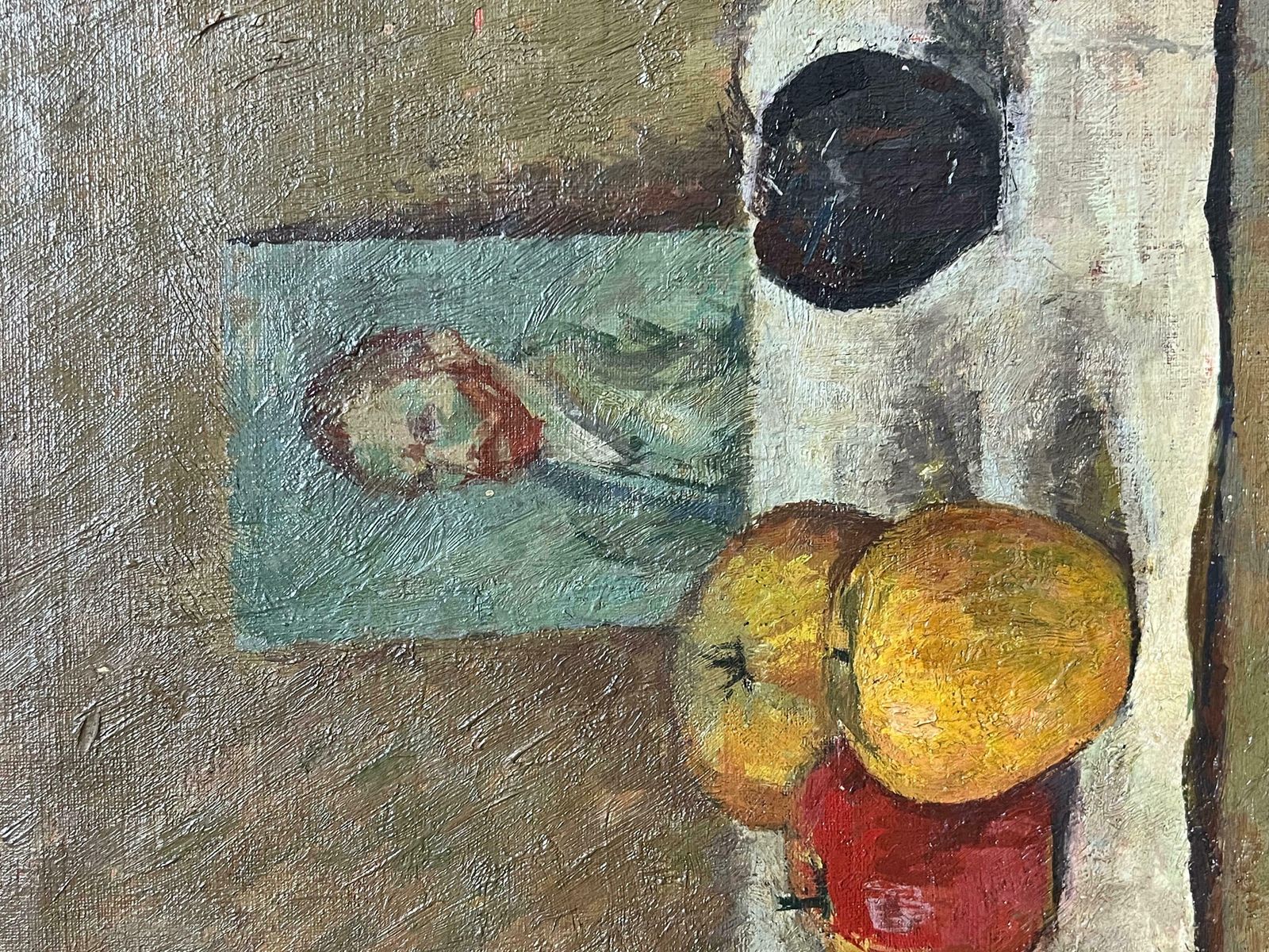 French School1930's French Post Impressionist Oil Still Life Fruit & Portrait Of Van Gogh1930's photo vintage