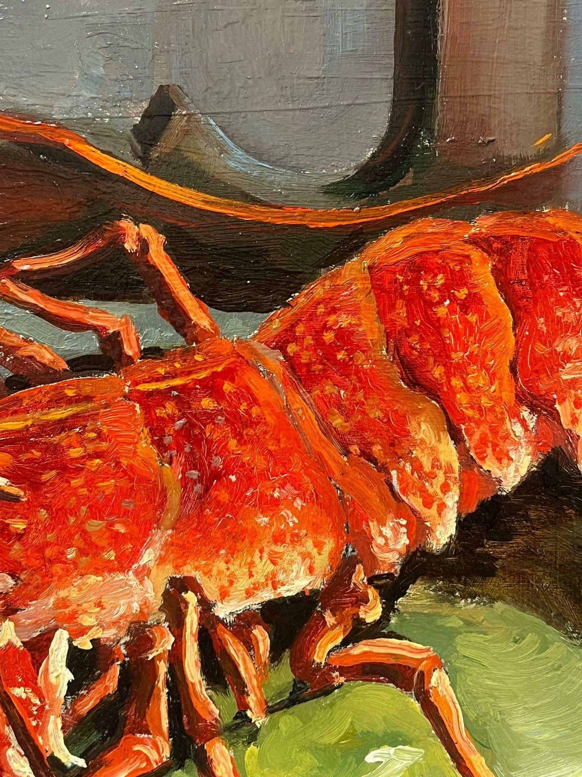 Georges Bordonovelarge French 1970's Oil Painting Red Lobster On The Table 1978 photo for sale